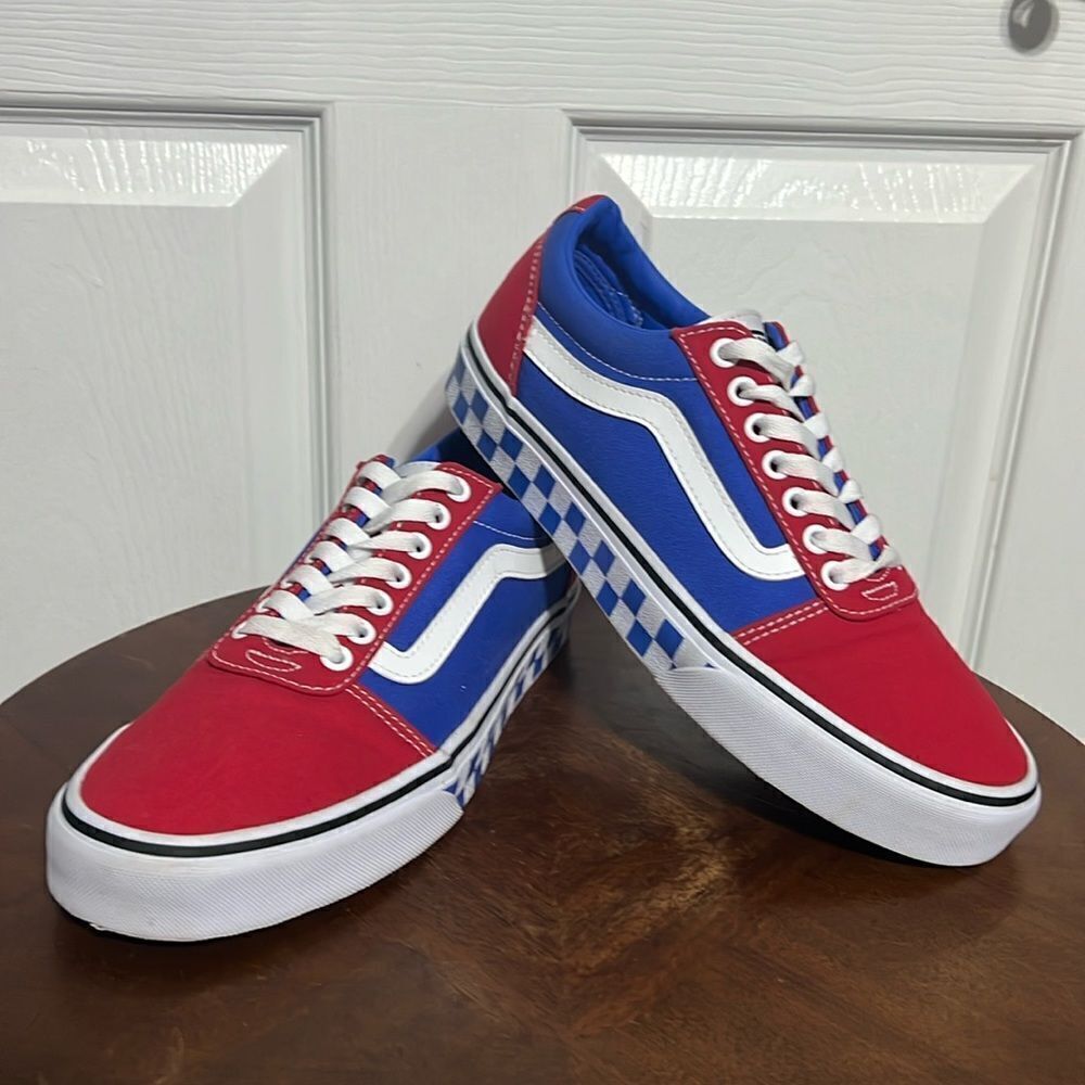 🔥🔥 VANS Old Skool SK8  Red White‎ Blue Checker Sneakers Sz Men Sz 8 - PERFECT